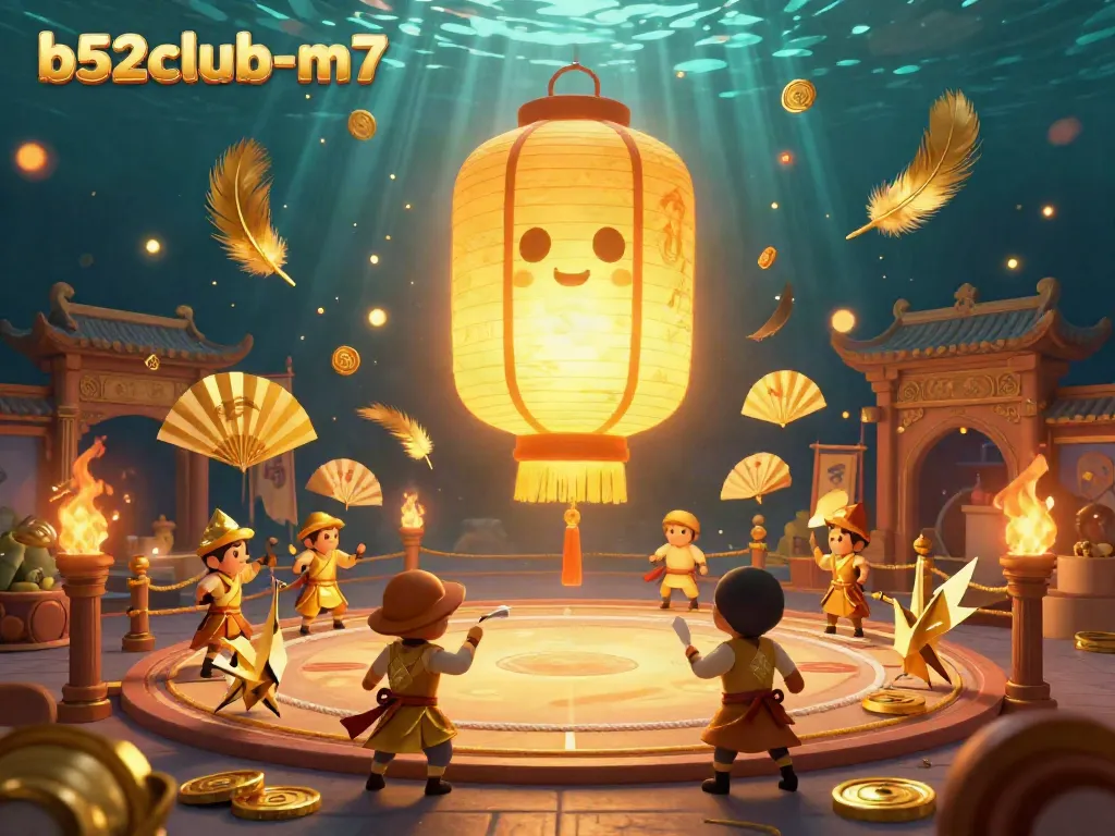b52club-m7 showcases a vibrant night market casino scene with glowing lanterns and dynamic action elements.