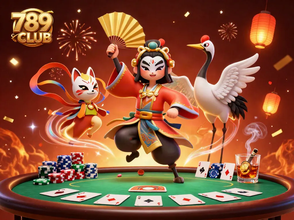 Engage in thrilling poker games at 789CLUB with colorful chips and dynamic characters.