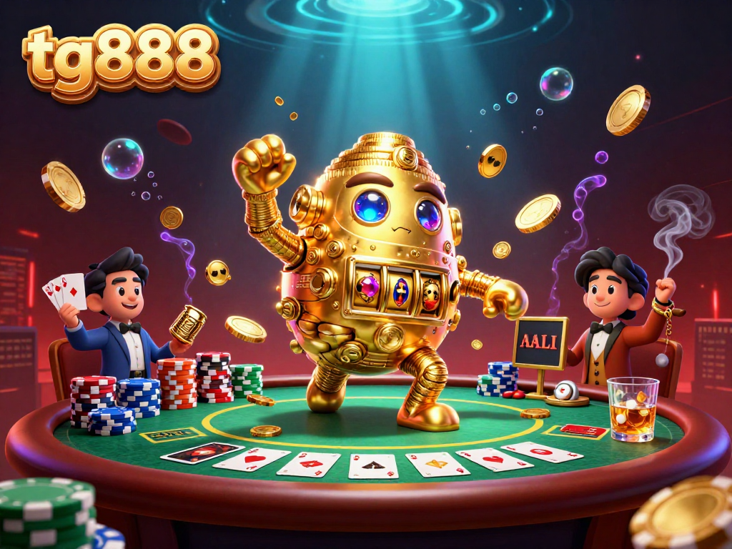 Engage with tg888’s thrilling atmosphere through an ancient golden golem surrounded by poker elements.