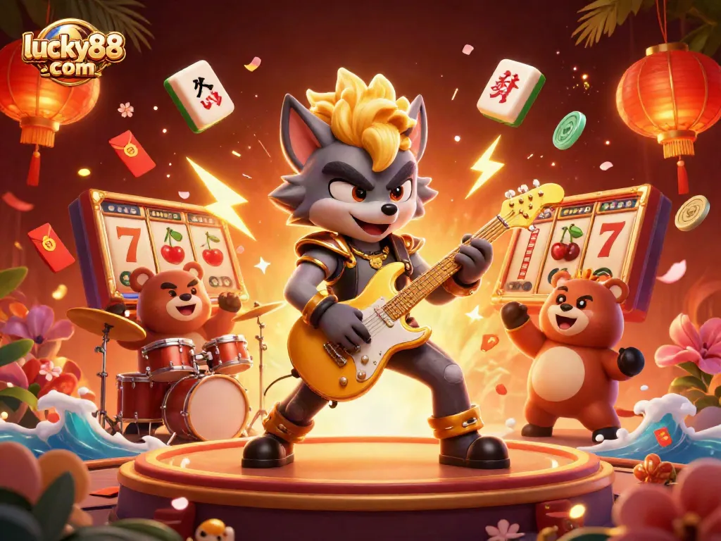 Engage with lucky88 com in an electrifying casino atmosphere filled with lively 3D characters and slot excitement.