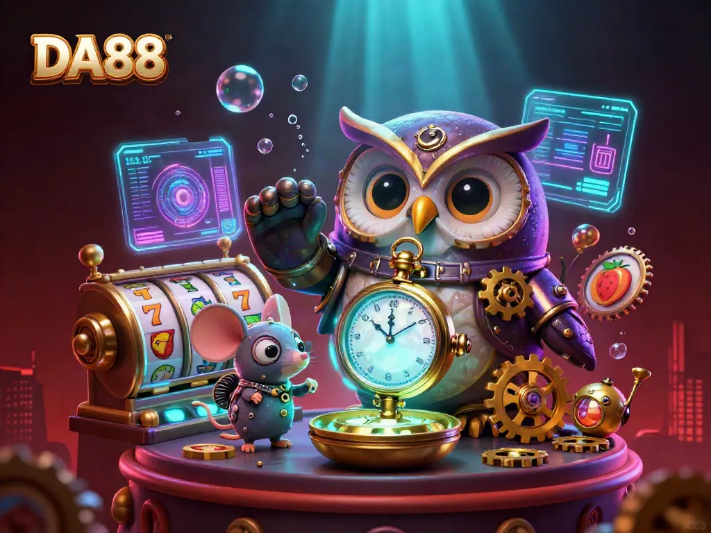 Spin the reels and win big with DA88 in this vibrant 3D casino adventure scene.