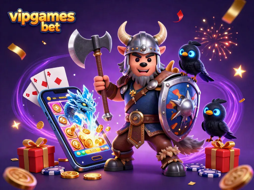 Spin the reels of vipgames bet with a dynamic Viking warrior and festive gaming elements.