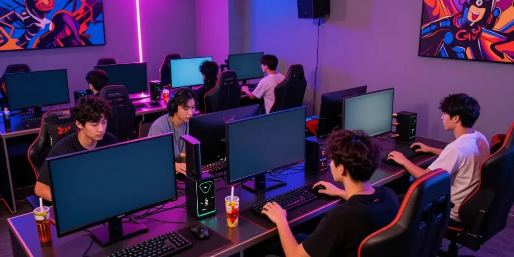 Friends engaging in Game GO88 in a lively gaming lounge environment.