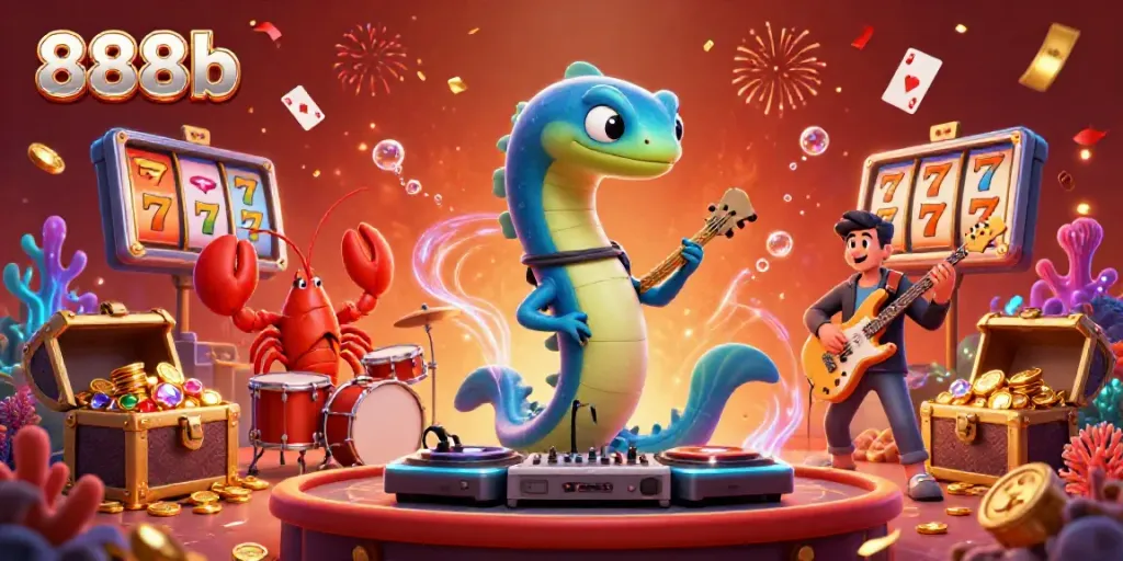 Engage in the fun of 888b with energetic underwater casino performance featuring vibrant characters and dynamic elements.
