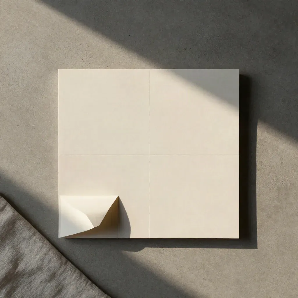 Overhead setup pack with blank tabs and two face-down inserts on cool concrete.