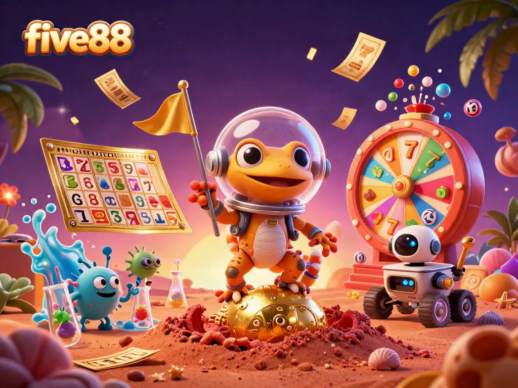 Engage in the five88 casino experience with a Martian gecko discovering a golden jackpot.