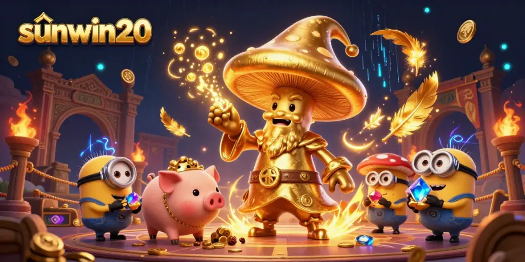 Transform your gaming luck with sunwin20's vibrant golden mushroom wizard and treasures!