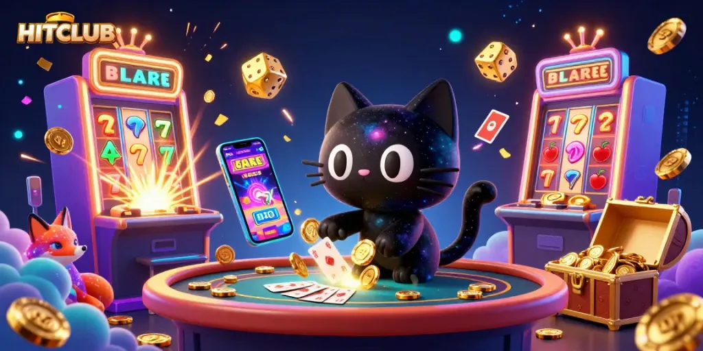 Spin to win at HITCLUB with a vibrant cosmic casino scene featuring jackpot excitement.