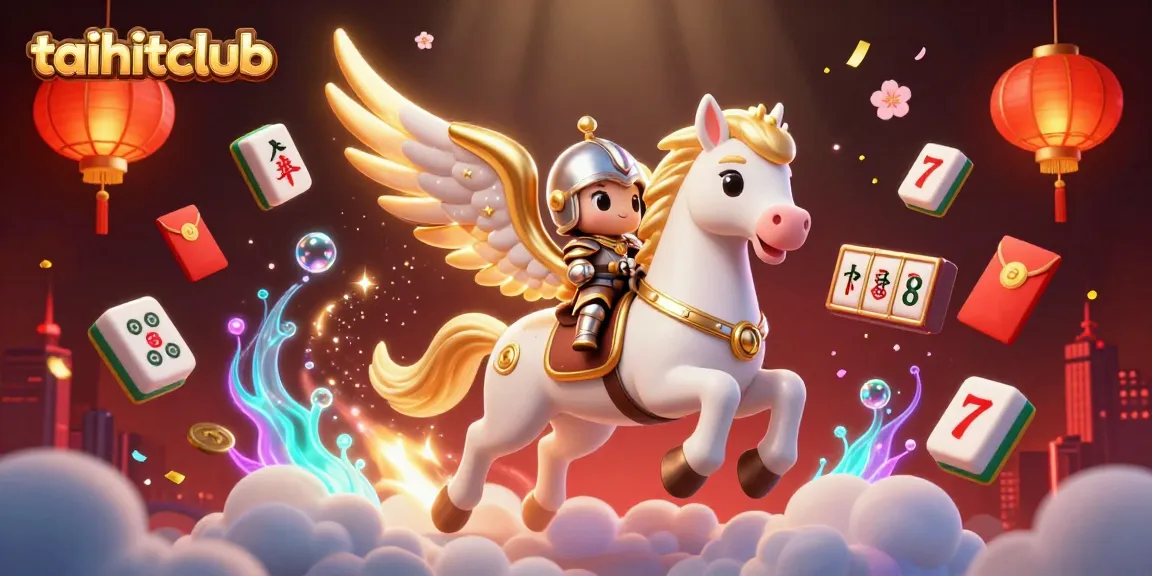 Experience excitement with taihitclub featuring a 3D celestial horse and knight amidst vibrant gambling elements.