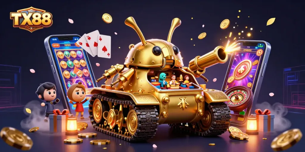Experience thrilling gaming action at TX88 with dynamic slot games and vibrant casino graphics.