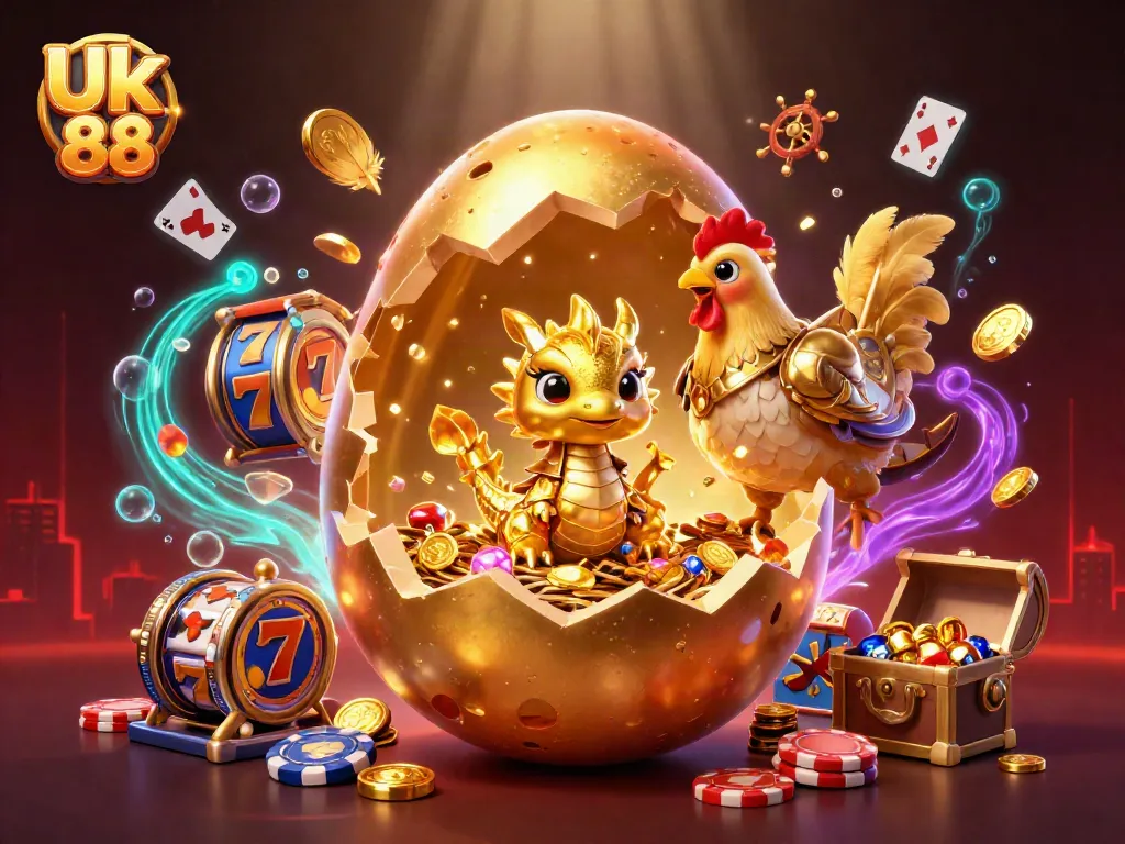Engage with Uk 88's exhilarating online casino experience featuring vibrant slots and poker chips.