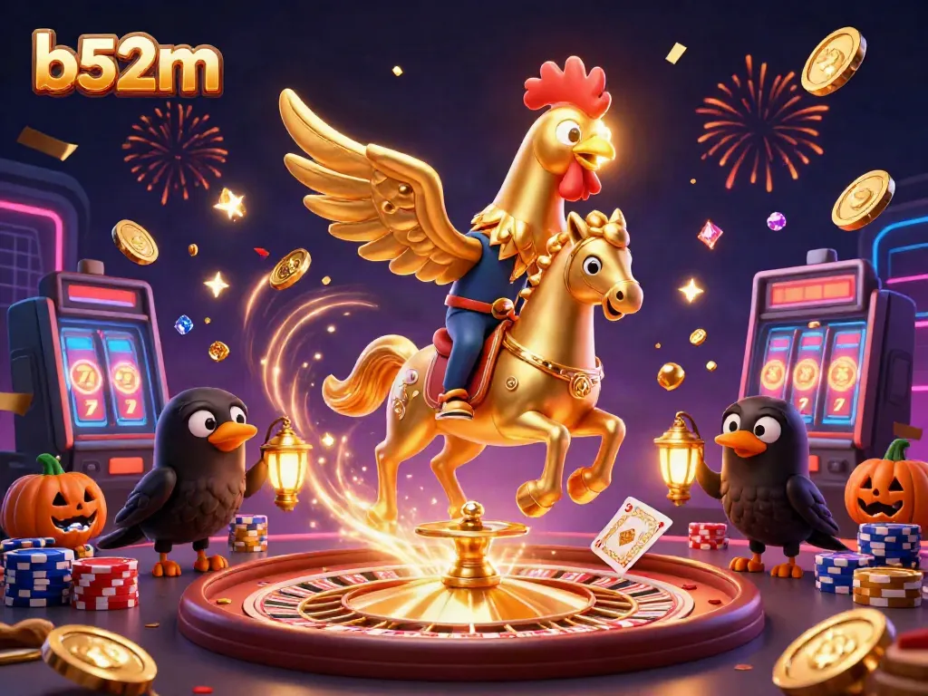 Experience thrilling moments at b52m with a vibrant casino scene filled with winning symbols and festive elements.