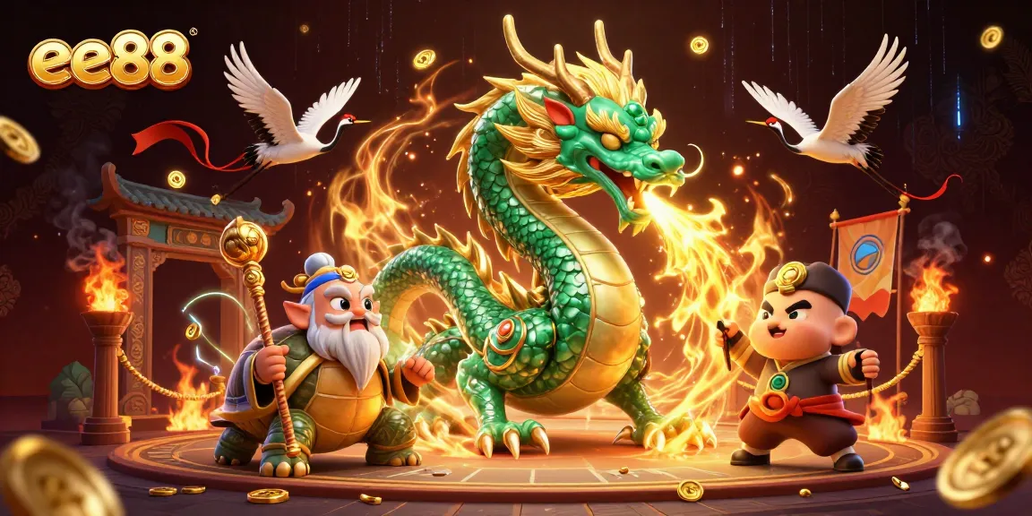 Engage with EE88's vibrant casino aura, featuring a jade dragon and exciting gaming elements.