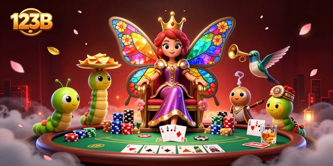 Engage in 123B poker thrills with a vibrant 3D scene featuring a butterfly queen and poker elements