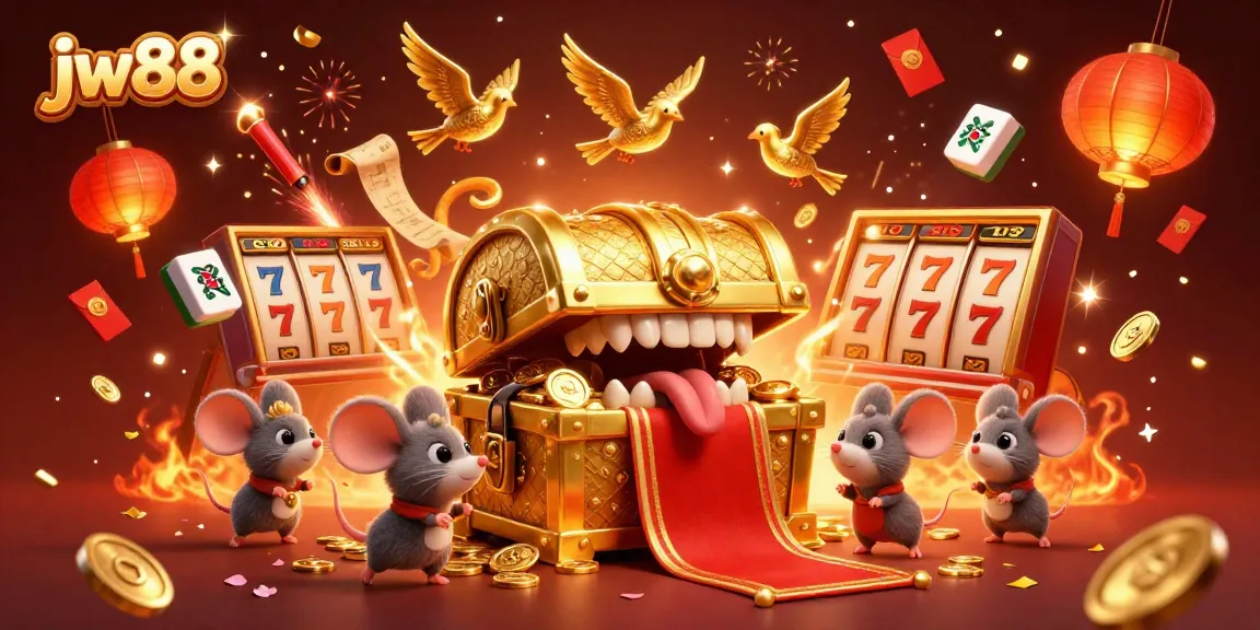 Engage with thrilling slots at jw88: a vibrant scene featuring 3D jackpot elements and treasure.