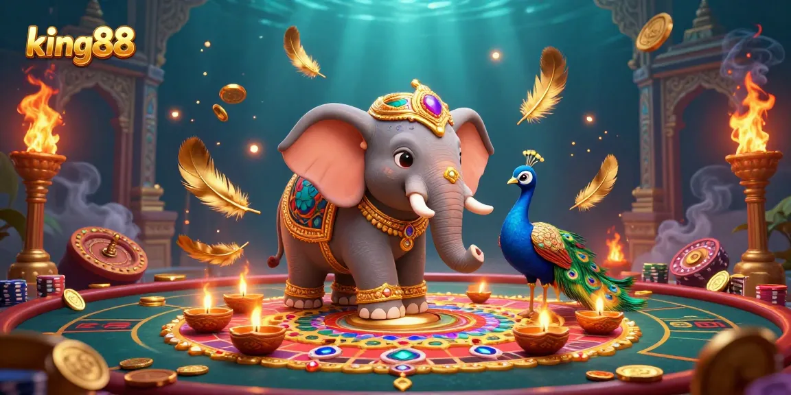 Experience thrilling gaming with king88 amidst vibrant Diwali-themed decorations and casino elements.