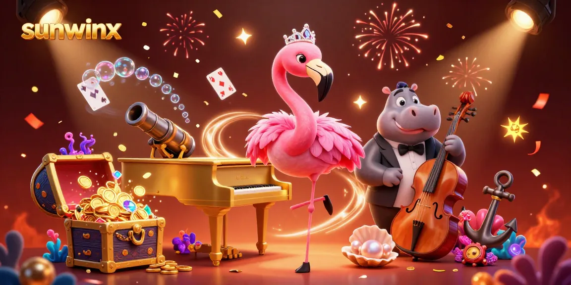 Engage with sunwinx's vibrant casino scene, featuring lively characters and treasure elements.