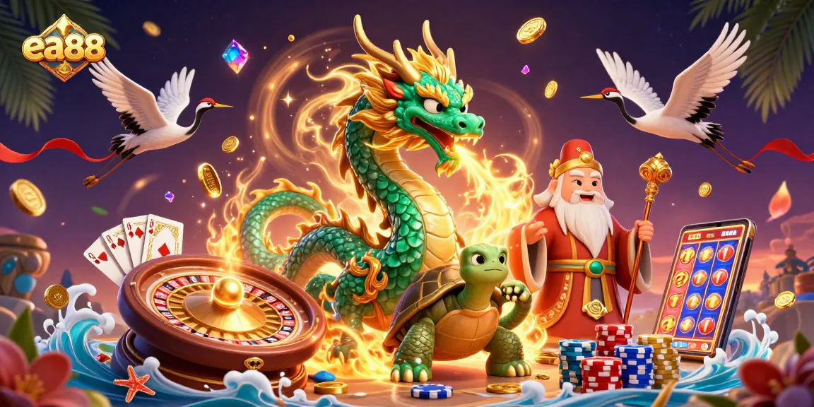Experience thrilling gameplay at ea88 with rich casino elements including golden coins and a dragon.