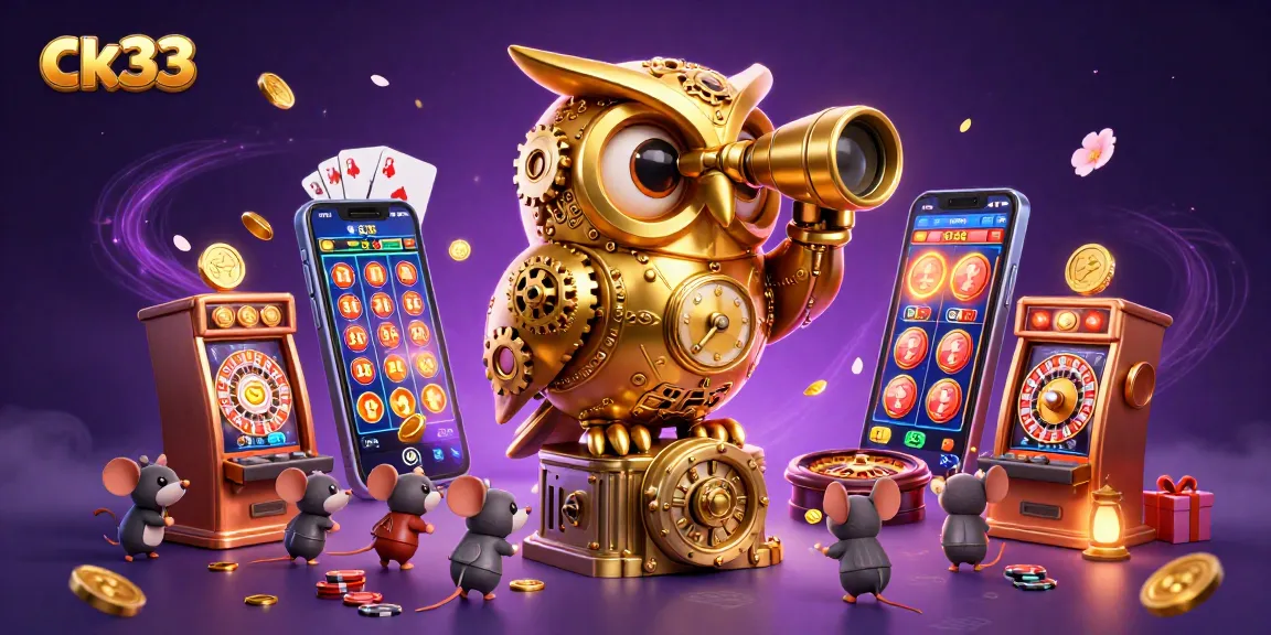Experience the thrill of ck33 as the golden owl oversees a vibrant casino scene filled with games and excitement.