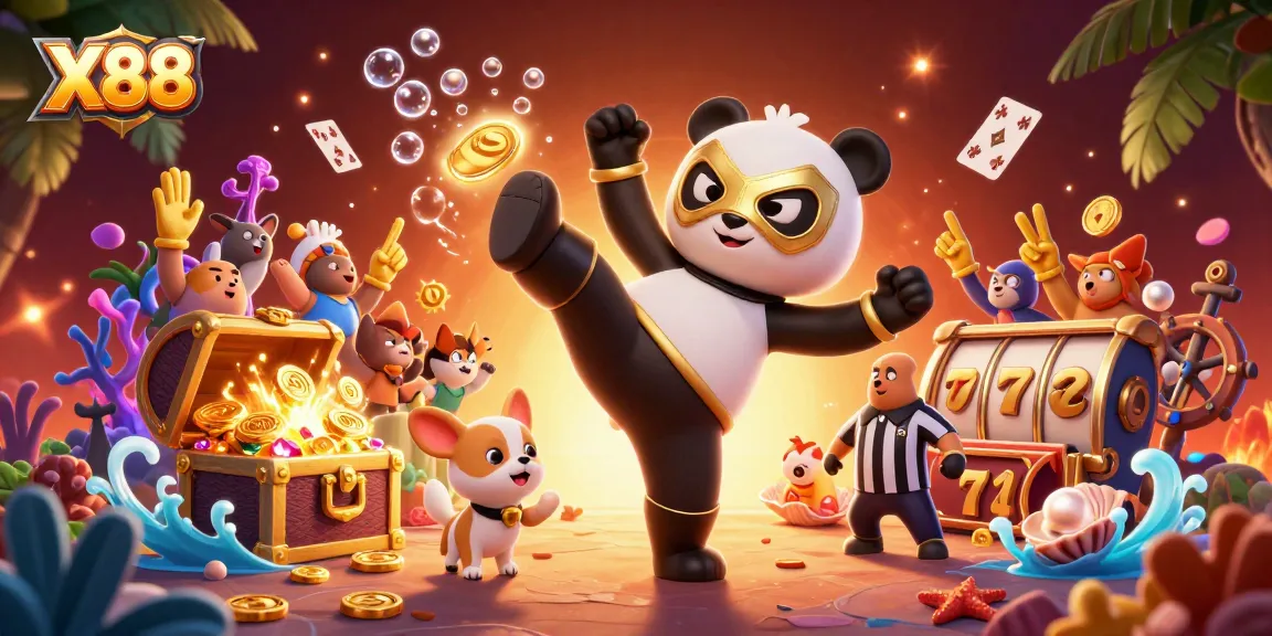 X88 captures excitement with animated animals celebrating big wins in a vibrant 3D casino scene.