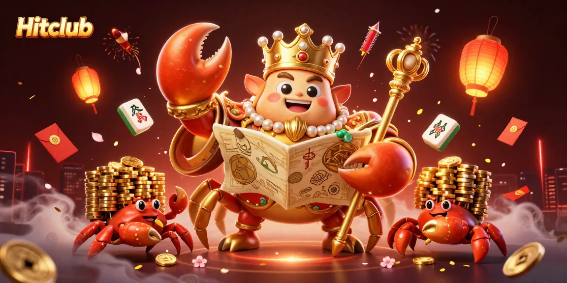 Hitclub's vibrant gaming scene showcasing a golden crab emperor surrounded by rich casino elements.