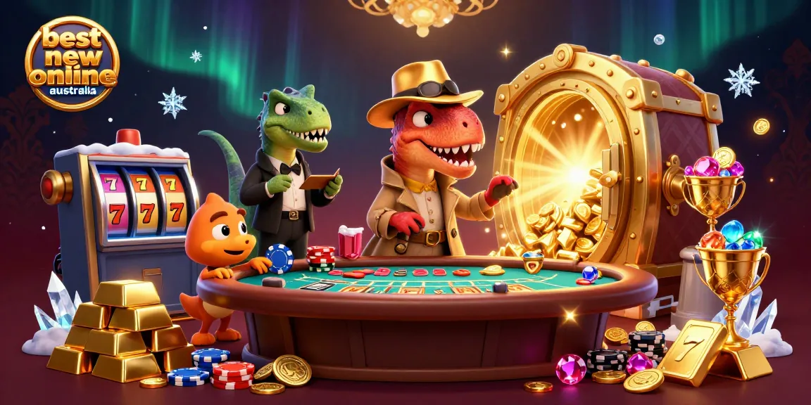 Engage with the best new online casino Australia scene featuring playful dinosaur characters at a blackjack table.