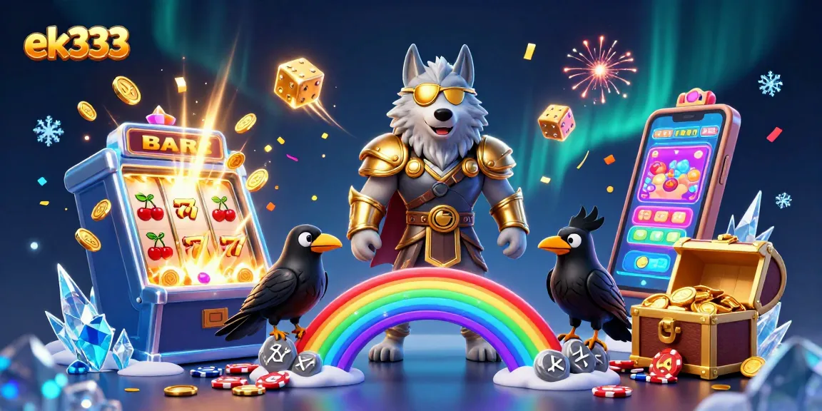 Bet on winning games at EK333, featuring an exciting Norse-themed casino illustration.
