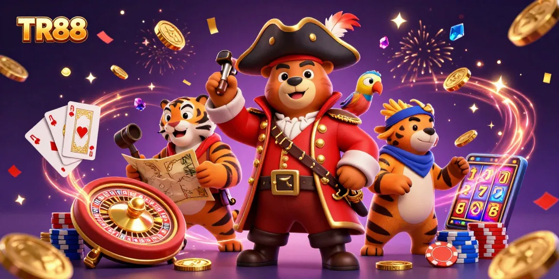 TR88 enhances gaming excitement with a lively pirate scene filled with treasures and casino action.