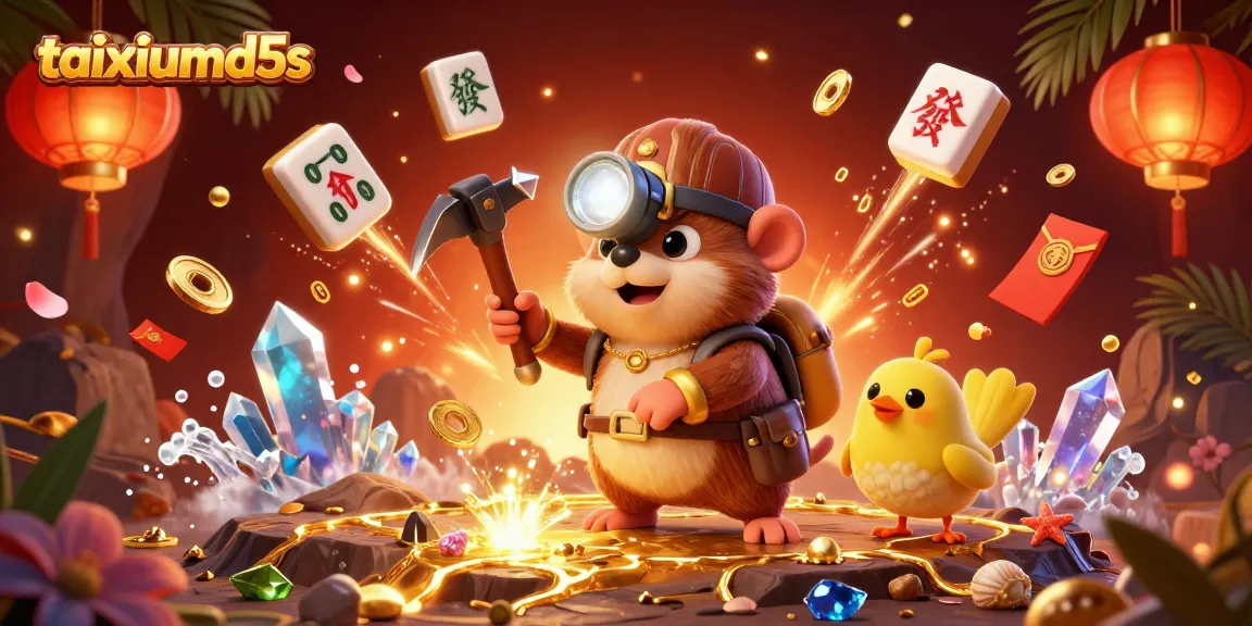 Experience exciting gaming at taixiumd5s with treasure hunter mole and vibrant casino elements in a 3D scene.