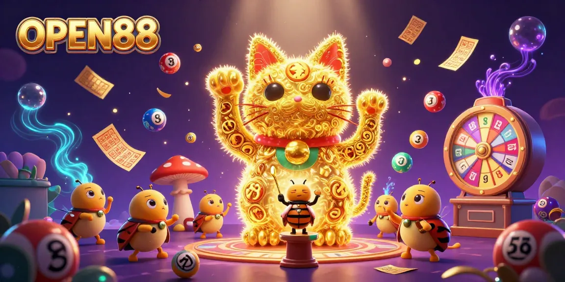 Experience the excitement of OPEN88 with a colorful casino-themed illustration showcasing dynamic gaming elements.