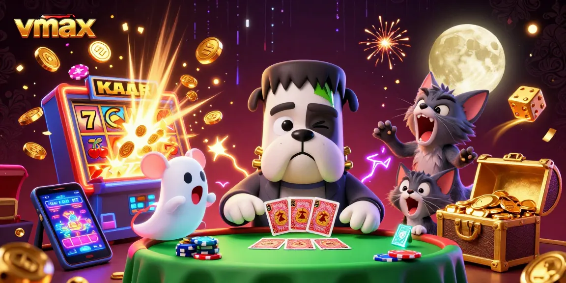 Experience thrilling vmax gaming with vibrant characters and dynamic jackpots in this exciting casino scene.